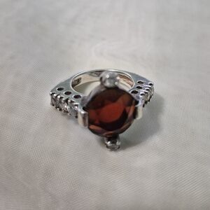 925 Sterling Silver Ring with Deep Red Garnet Center Stone
